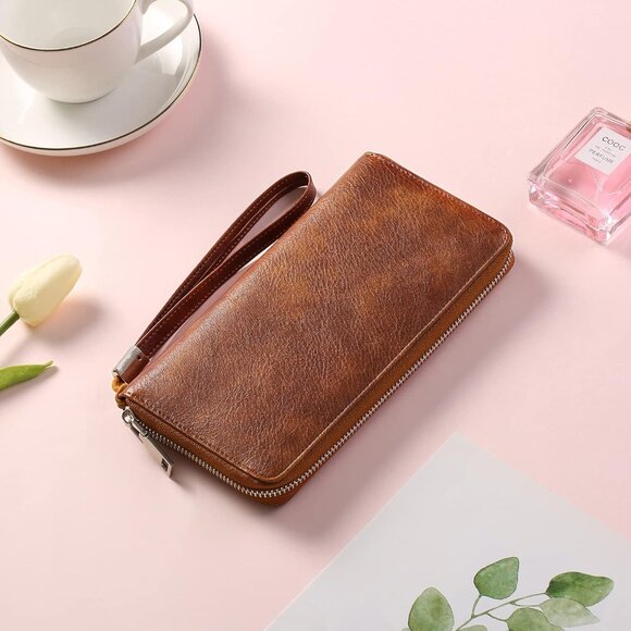 New Womens Wallet RFID Blocking Leather Zip Around Wallet Large Capacity Long - Picture 3 of 6
